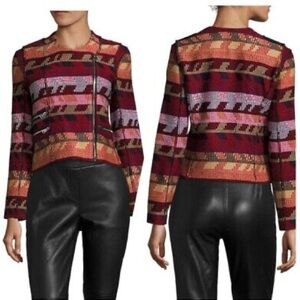 Maje Paris Red Multi Woven Tapestry Jacket, size S